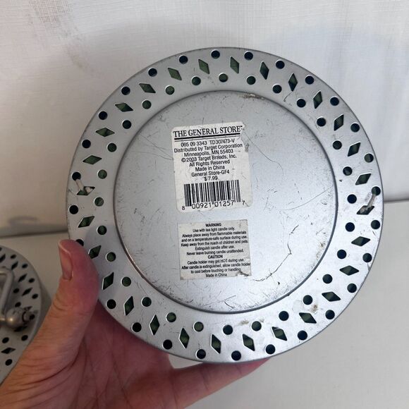 Collapsible Hanging Candle Lanterns Set of 2 Green & Blue Metal Case Tea Lights - Picture 6 of 8